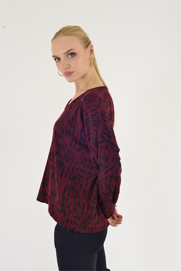 24779 ZEBRA DESEN V YAKA TRİKO BLUZ