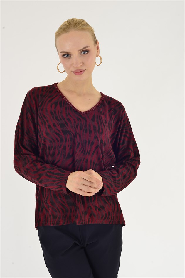 24779 ZEBRA DESEN V YAKA TRİKO BLUZ