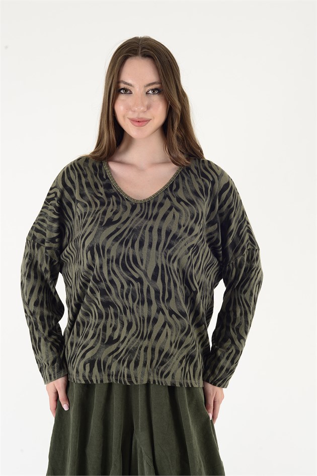 24779 ZEBRA DESEN V YAKA TRİKO BLUZ