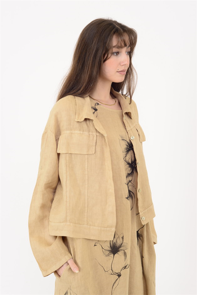 25001 ÇİÇEK DESEN 2Lİ KETEN TAKIM ELBİSE