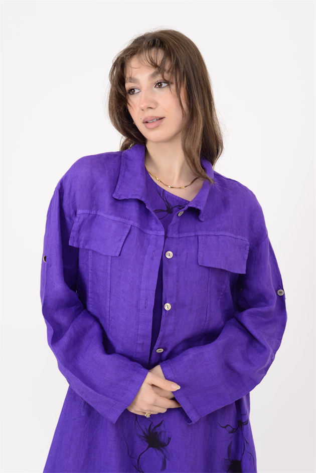 25001 ÇİÇEK DESEN 2Lİ KETEN TAKIM ELBİSE