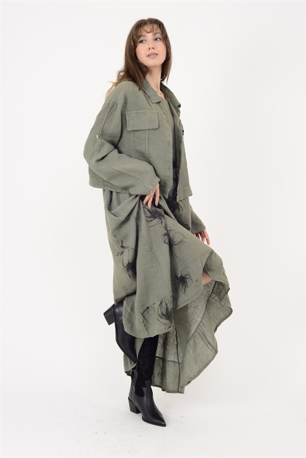 25001 ÇİÇEK DESEN 2Lİ KETEN TAKIM ELBİSE