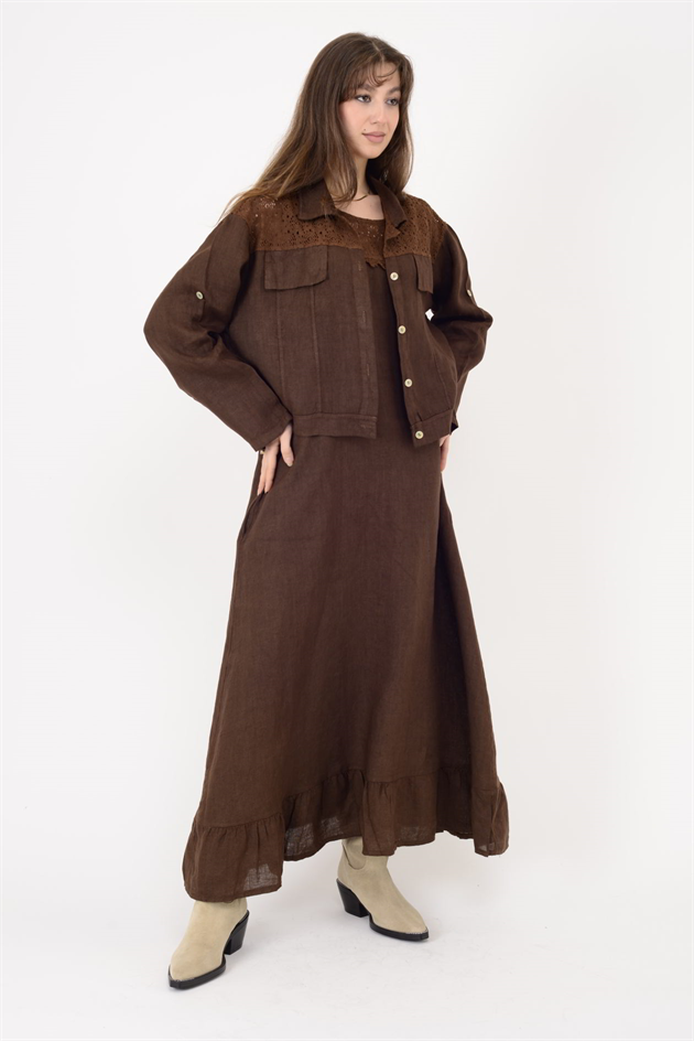 25001 DANTEL DETAYLI 2Lİ KETEN TAKIM ELBİSE