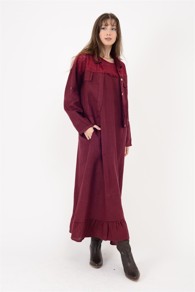 25001 DANTEL DETAYLI 2Lİ KETEN TAKIM ELBİSE