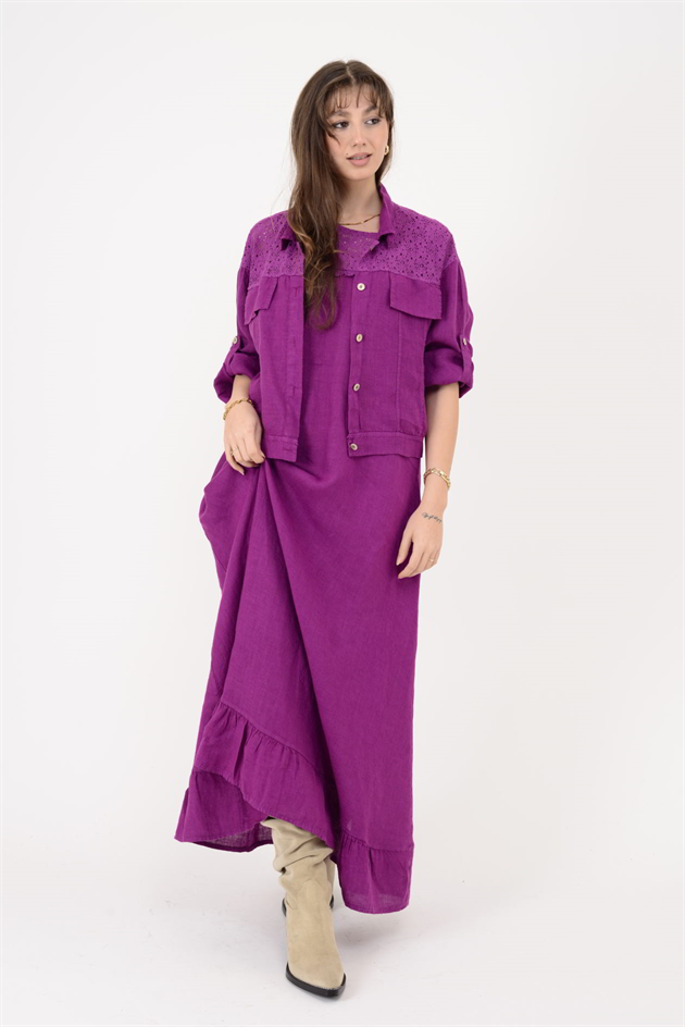 25001 DANTEL DETAYLI 2Lİ KETEN TAKIM ELBİSE