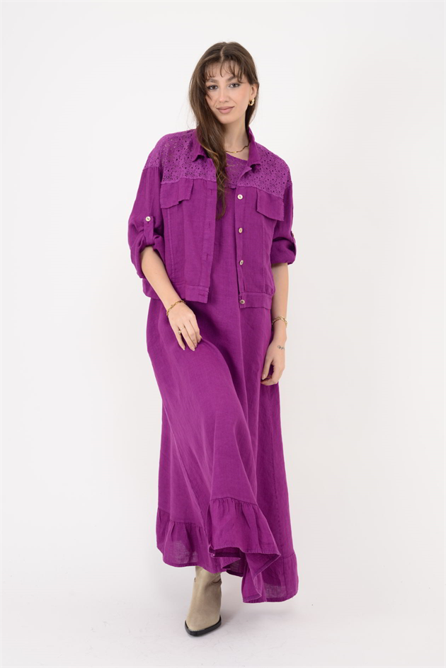 25001 DANTEL DETAYLI 2Lİ KETEN TAKIM ELBİSE