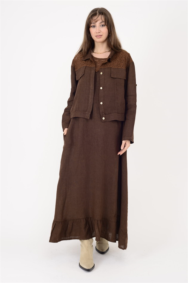 25001 DANTEL DETAYLI 2Lİ KETEN TAKIM ELBİSE