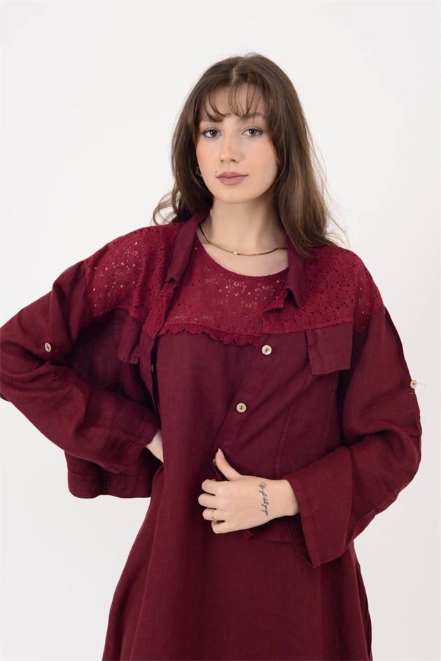 25001 DANTEL DETAYLI 2Lİ KETEN TAKIM ELBİSE