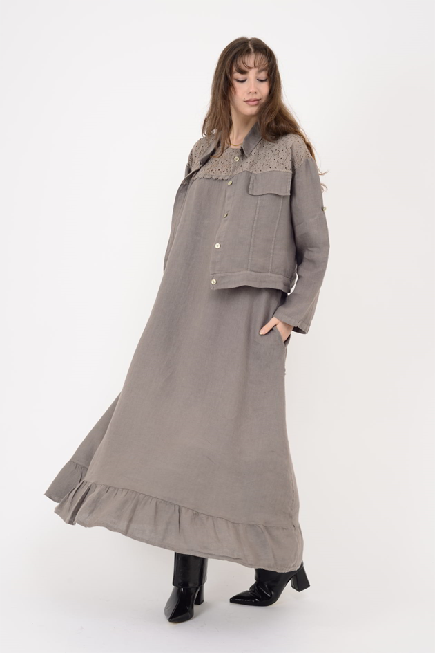 25001 DANTEL DETAYLI 2Lİ KETEN TAKIM ELBİSE