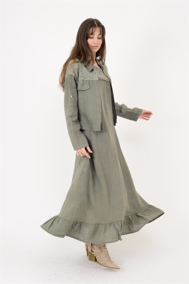 25001 DANTEL DETAYLI 2Lİ KETEN TAKIM ELBİSE