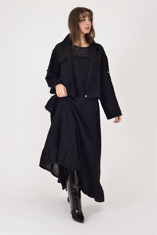 25001 DANTEL DETAYLI 2Lİ KETEN TAKIM ELBİSE