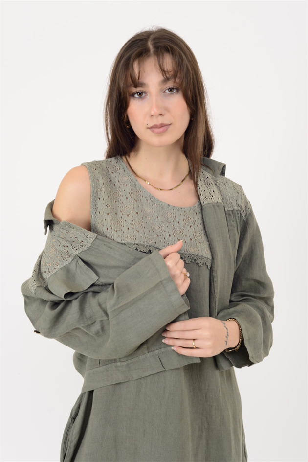 25001 DANTEL DETAYLI 2Lİ KETEN TAKIM ELBİSE