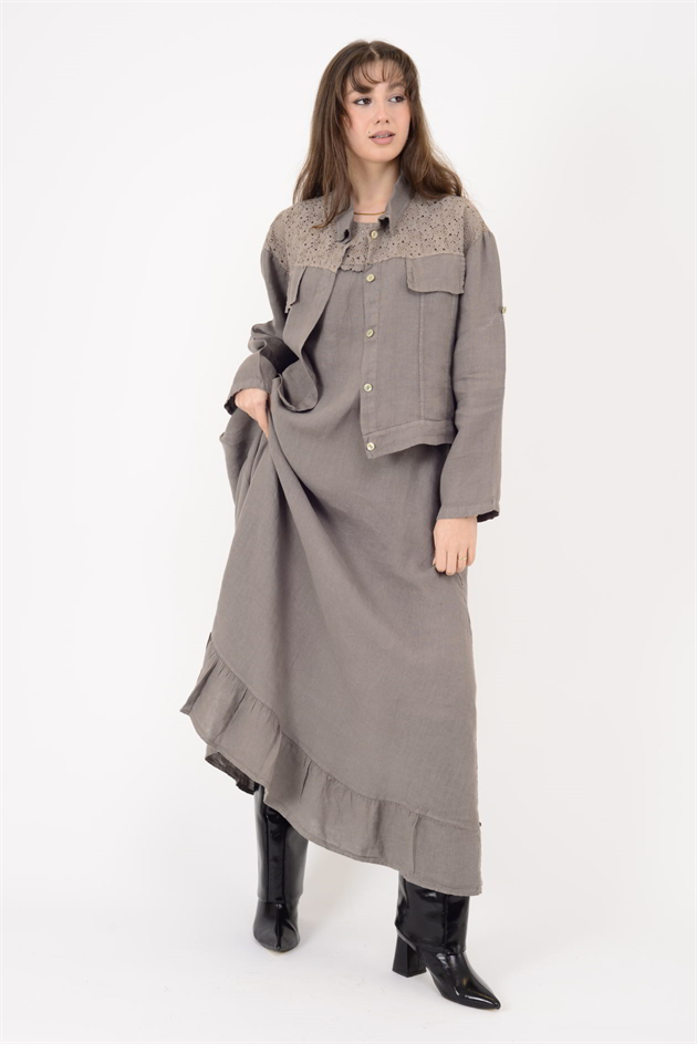 25001 DANTEL DETAYLI 2Lİ KETEN TAKIM ELBİSE