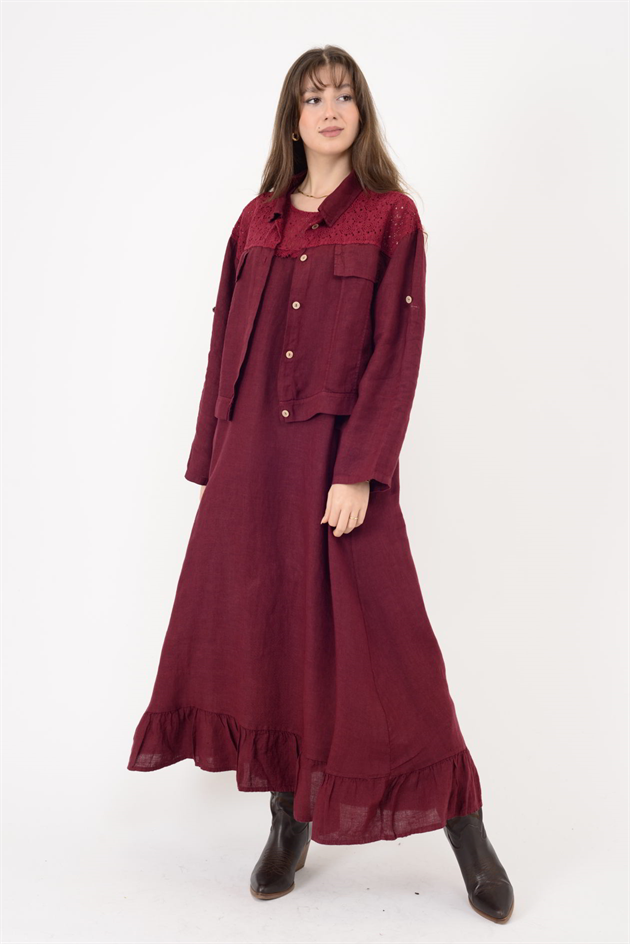 25001 DANTEL DETAYLI 2Lİ KETEN TAKIM ELBİSE