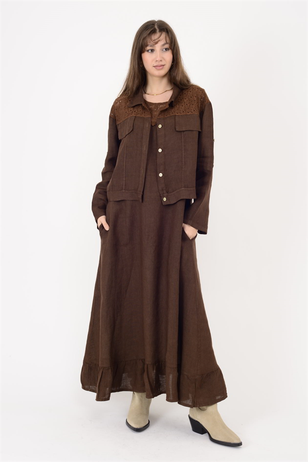 25001 DANTEL DETAYLI 2Lİ KETEN TAKIM ELBİSE