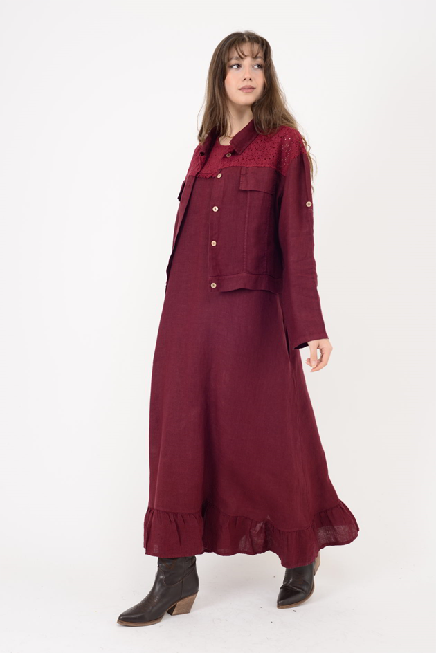 25001 DANTEL DETAYLI 2Lİ KETEN TAKIM ELBİSE