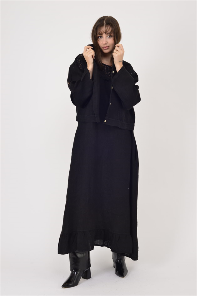 25001 DANTEL DETAYLI 2Lİ KETEN TAKIM ELBİSE