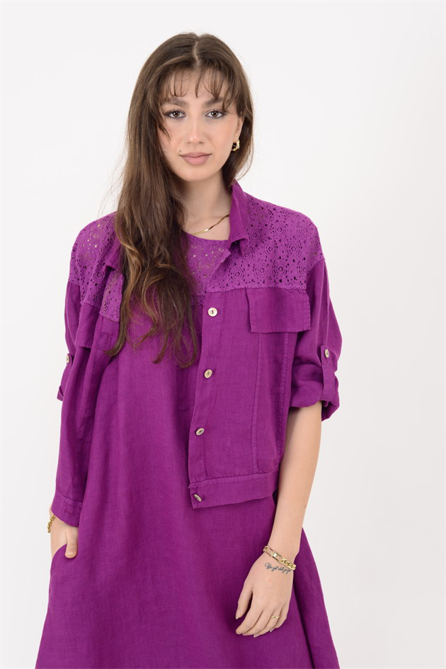 25001 DANTEL DETAYLI 2Lİ KETEN TAKIM ELBİSE