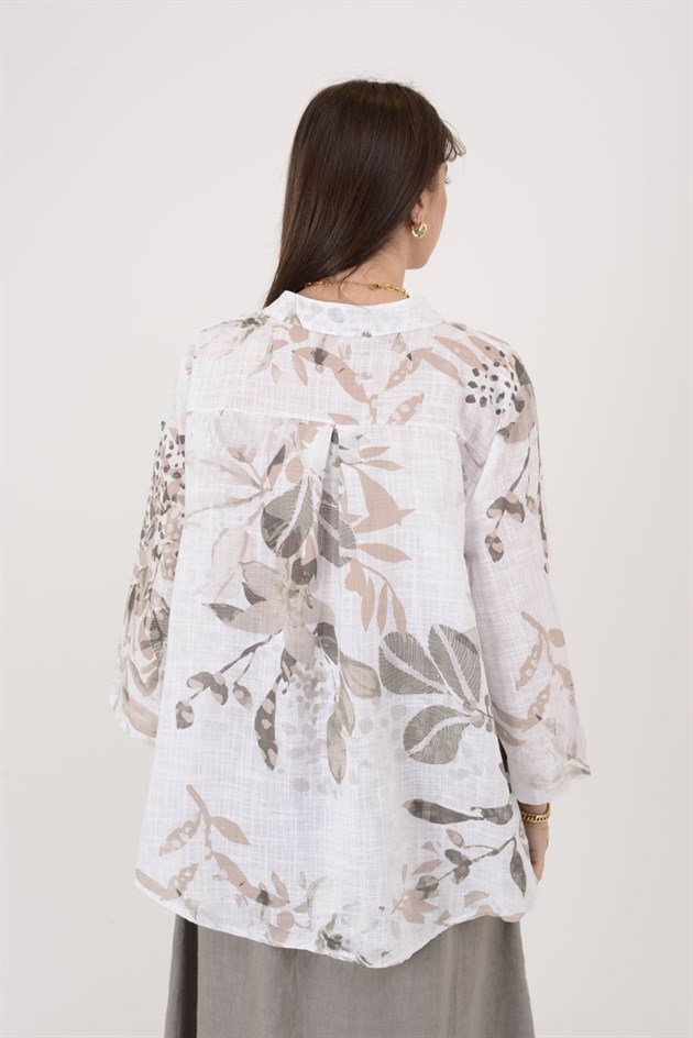 25003 YAPRAK ÇİÇEK DESEN GÖMLEK