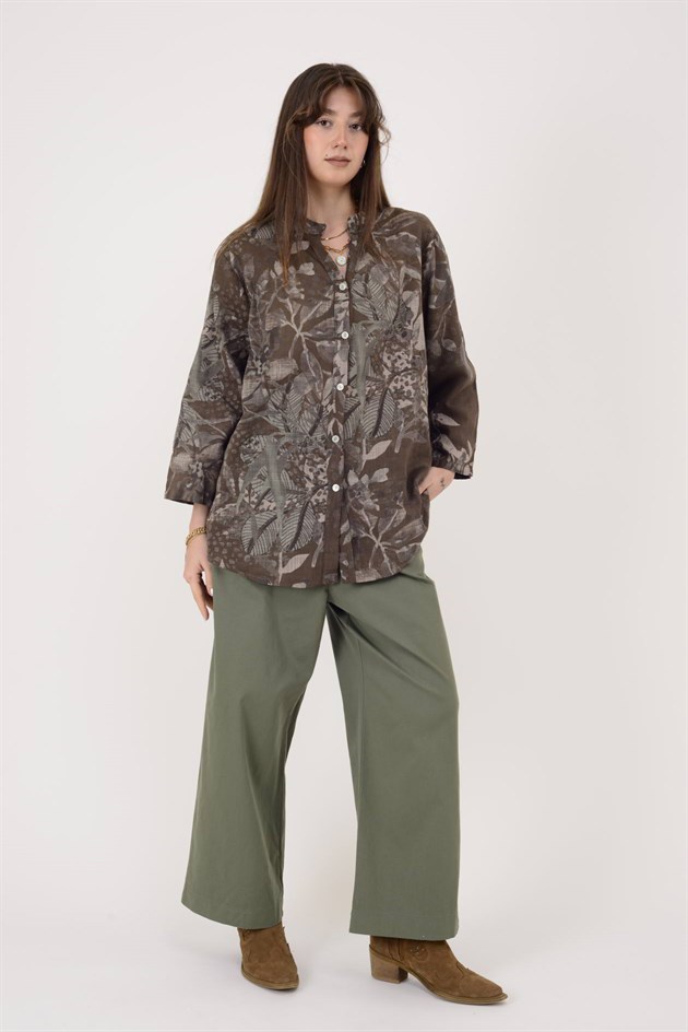 25003 YAPRAK ÇİÇEK DESEN GÖMLEK