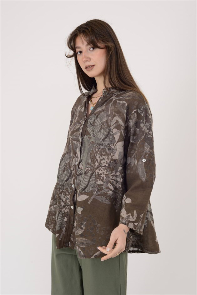 25003 YAPRAK ÇİÇEK DESEN GÖMLEK