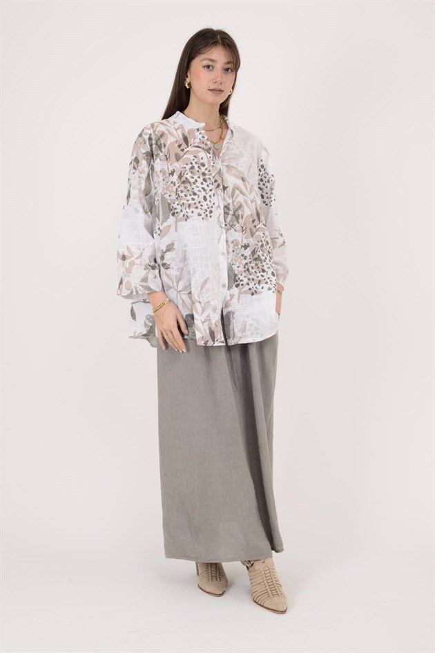 25003 YAPRAK ÇİÇEK DESEN GÖMLEK