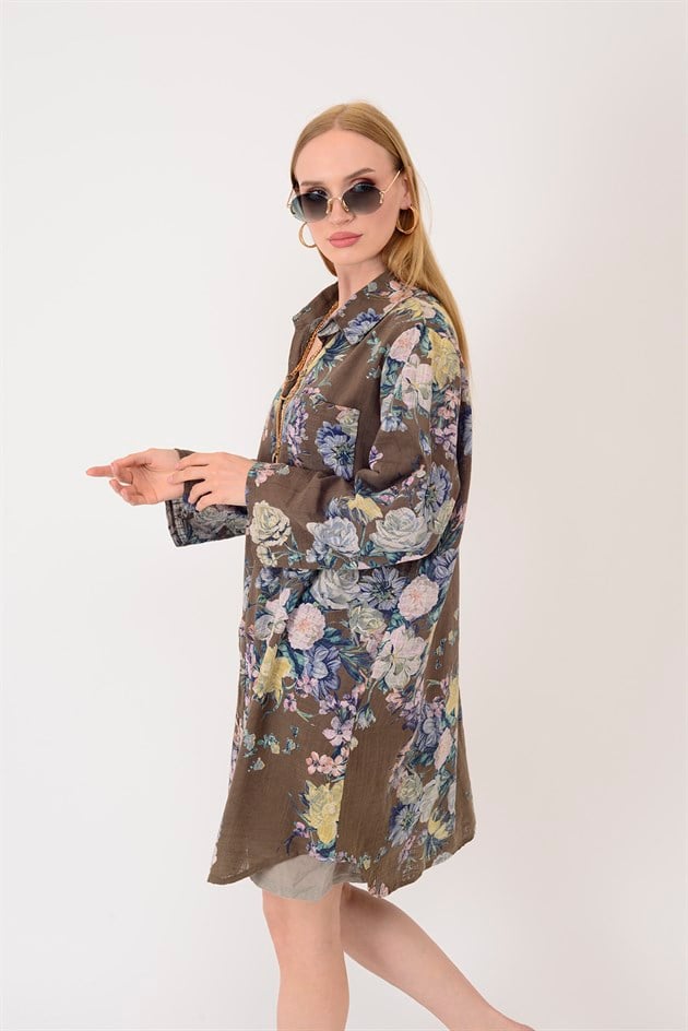 2502 ROSE GÜL DESEN GÖMLEK TUNİK
