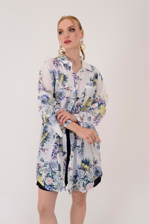 2502 ROSE GÜL DESEN GÖMLEK TUNİK