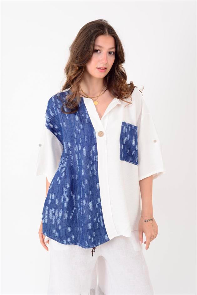 25032 KOT DETAYLI V YAKA BLUZ