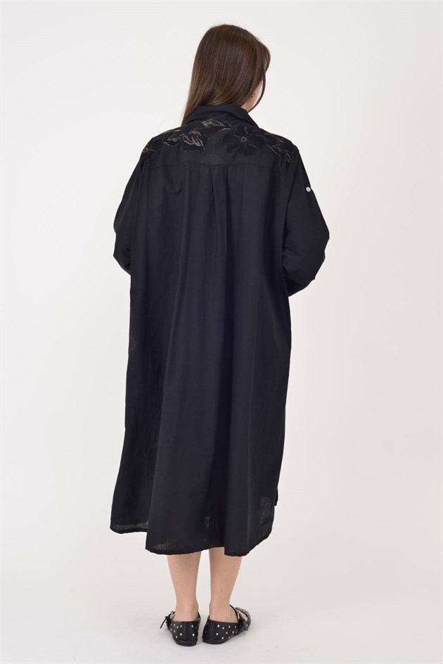 25086 YAPRAK DESEN İŞLEMELİ GÖMLEK ELBİSE