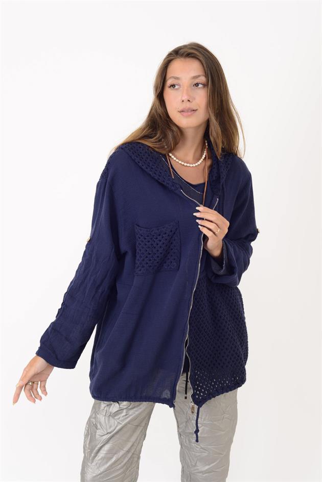 25121 AJUR DETAYLI KAPÜŞONLU FERMUARLI CEKET