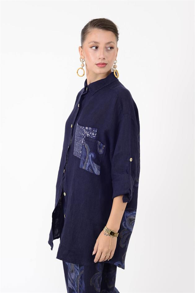 25250 ŞAL DESEN PUL DETAYLI HASIR KEMERLİ KETEN TAKIM