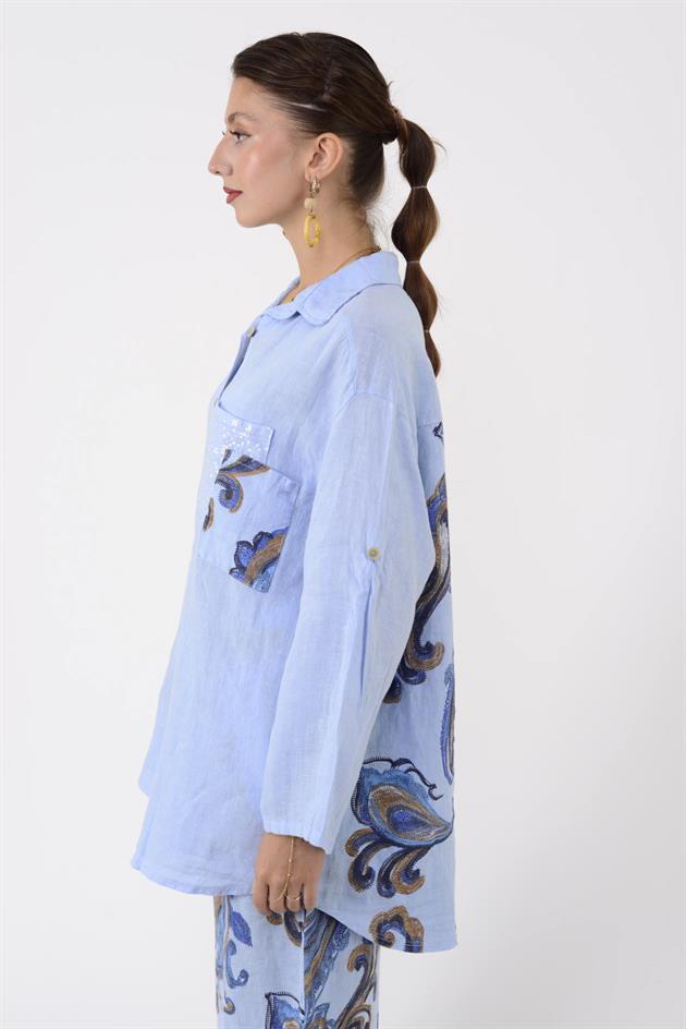 25250 ŞAL DESEN PUL DETAYLI HASIR KEMERLİ KETEN TAKIM