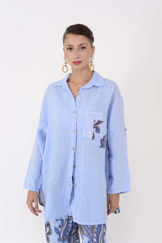 25250 ŞAL DESEN PUL DETAYLI HASIR KEMERLİ KETEN TAKIM