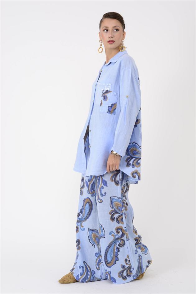 25250 ŞAL DESEN PUL DETAYLI HASIR KEMERLİ KETEN TAKIM