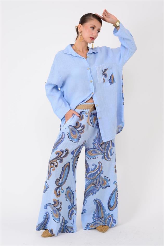 25250 ŞAL DESEN PUL DETAYLI HASIR KEMERLİ KETEN TAKIM