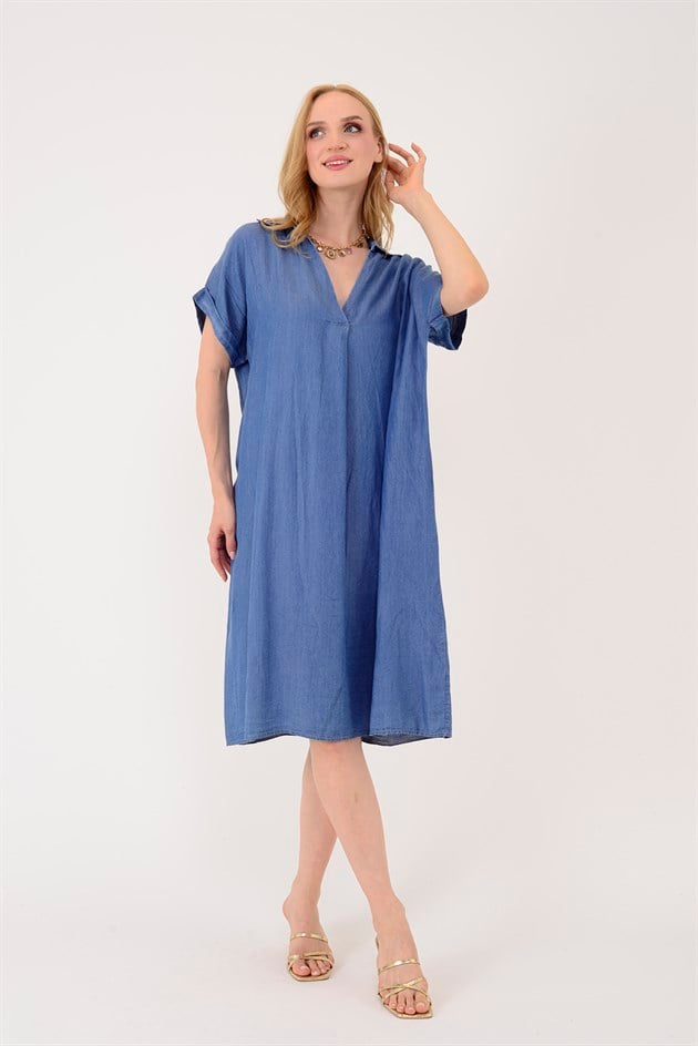 252679 POLO YAKA TENSEL KOT KISA ELBİSE
