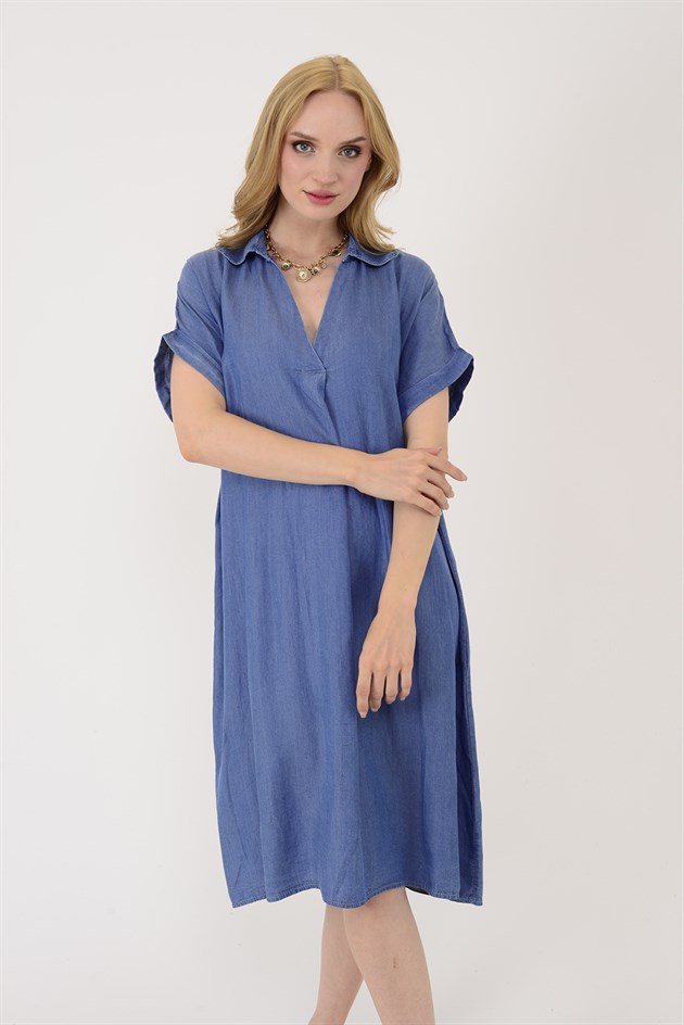 252679 POLO YAKA TENSEL KOT KISA ELBİSE