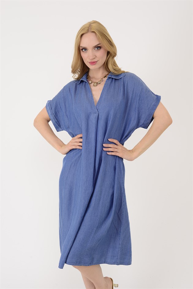 252679 POLO YAKA TENSEL KOT KISA ELBİSE