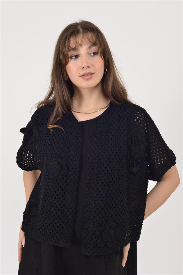 25585 APLİKE ÇİÇEK KABARTMALI 2Lİ KETEN TAKIM ELBİSE