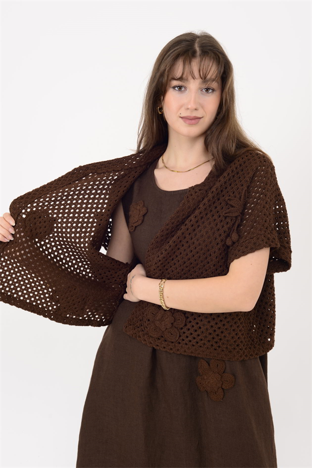 25585 APLİKE ÇİÇEK KABARTMALI 2Lİ KETEN TAKIM ELBİSE