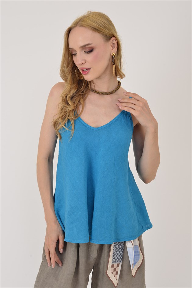 25T842 V YAKA ASKILI KETEN BLUZ