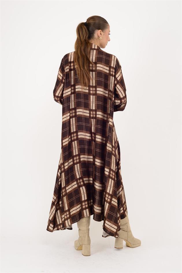 2743 LOVA EKOSE DESEN SATEN GÖMLEK ELBİSE