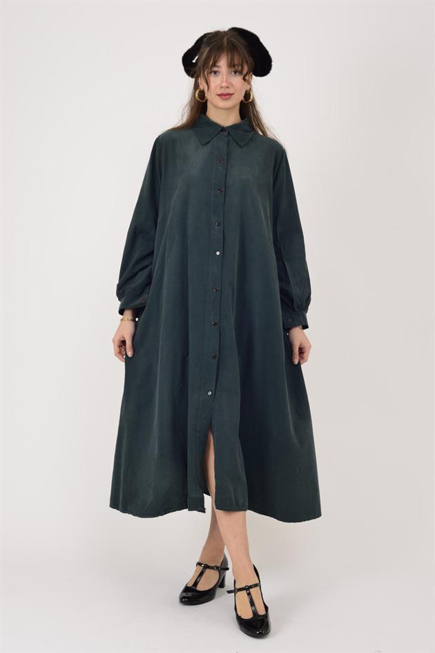 2743 LOVA FİTİLLİ KADİFE GÖMLEK ELBİSE