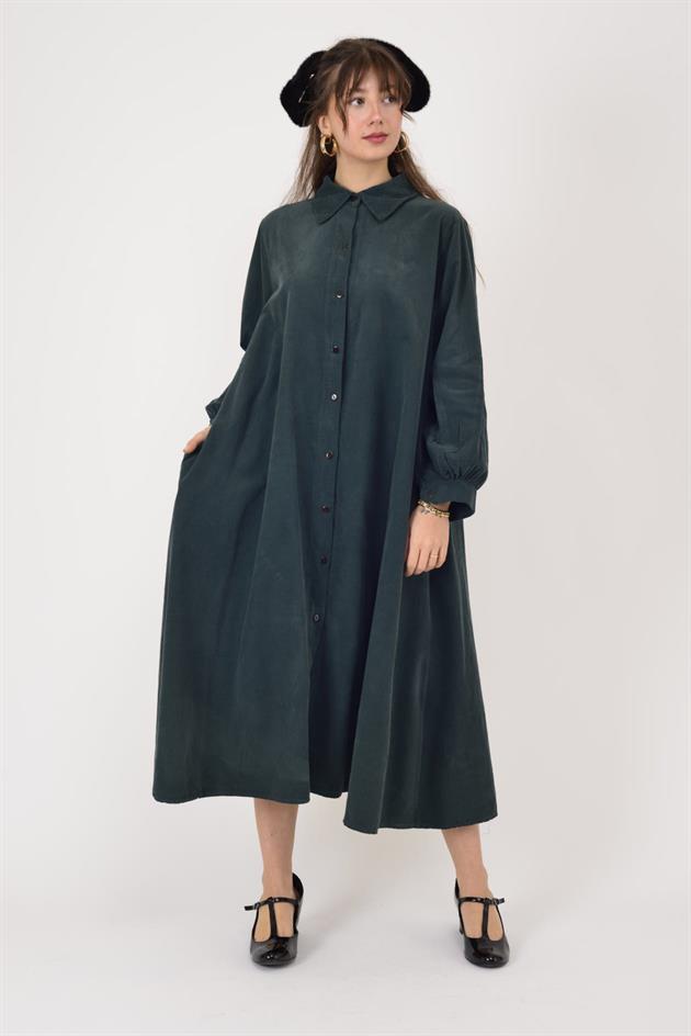 2743 LOVA FİTİLLİ KADİFE GÖMLEK ELBİSE