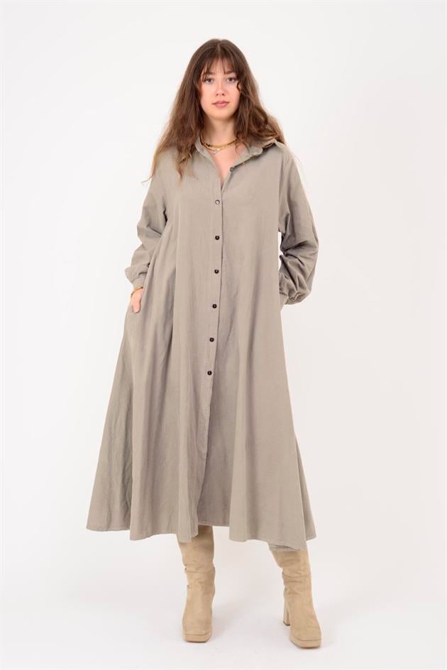 2743 LOVA FİTİLLİ KADİFE GÖMLEK ELBİSE