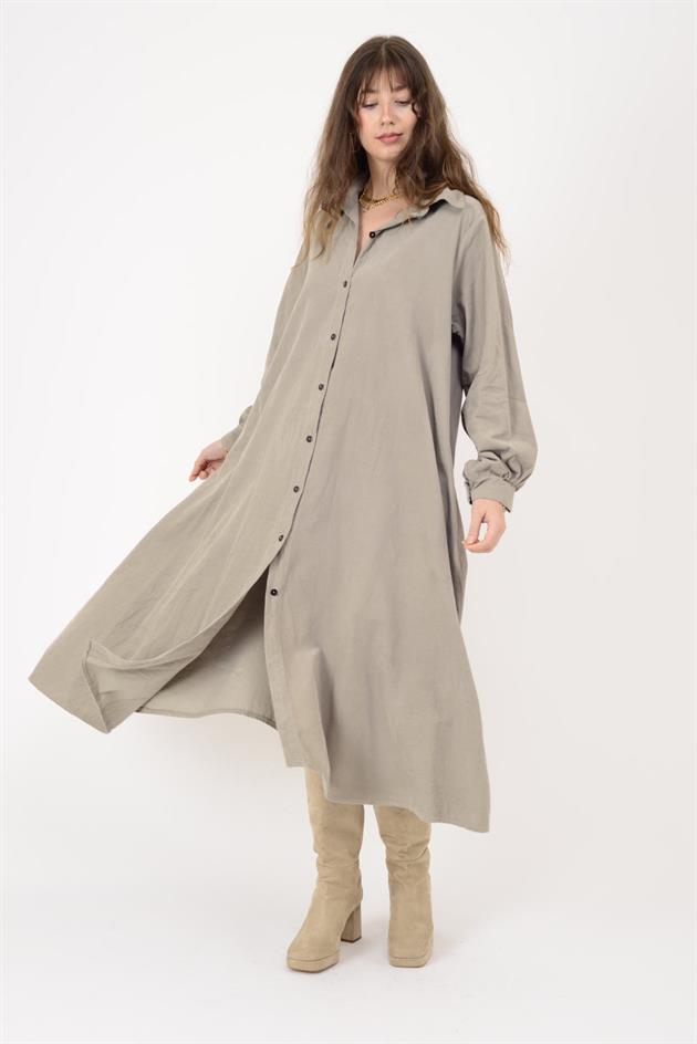 2743 LOVA FİTİLLİ KADİFE GÖMLEK ELBİSE