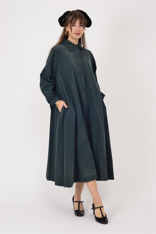 2743 LOVA FİTİLLİ KADİFE GÖMLEK ELBİSE