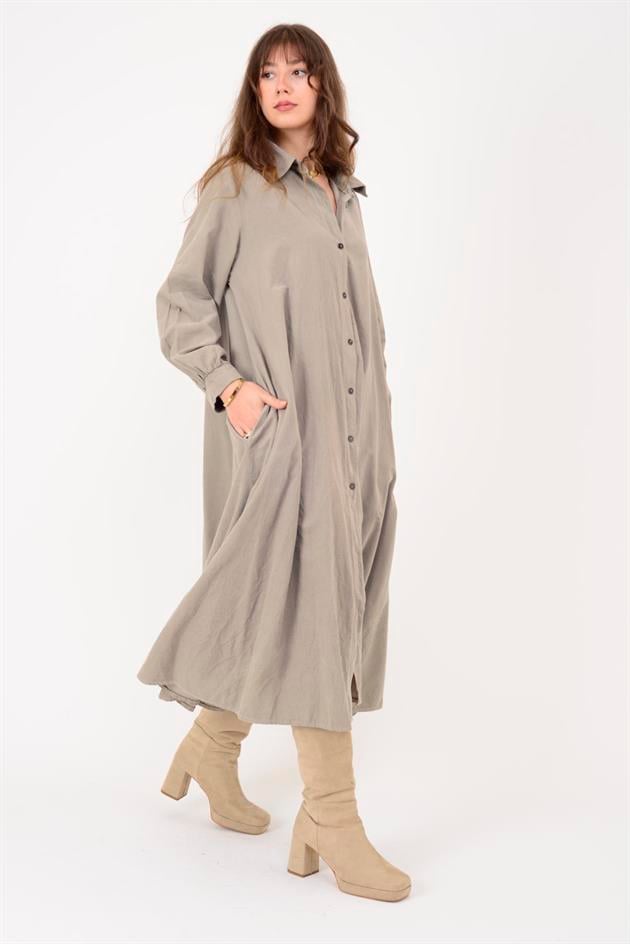 2743 LOVA FİTİLLİ KADİFE GÖMLEK ELBİSE