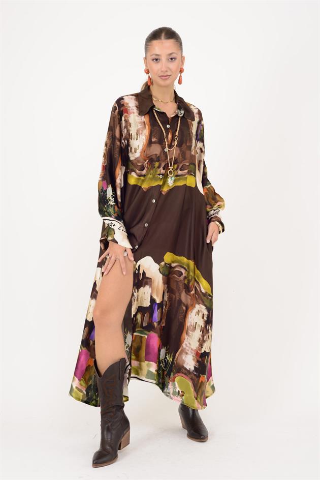 2743 LOVA SATEN GÖMLEK ELBİSE